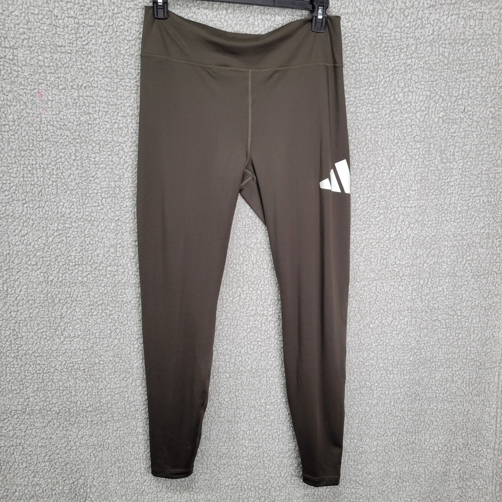 Adidas Womens 2XL Tight Fit Leggings Olive Green High Rise 3-Bar Logo Tights